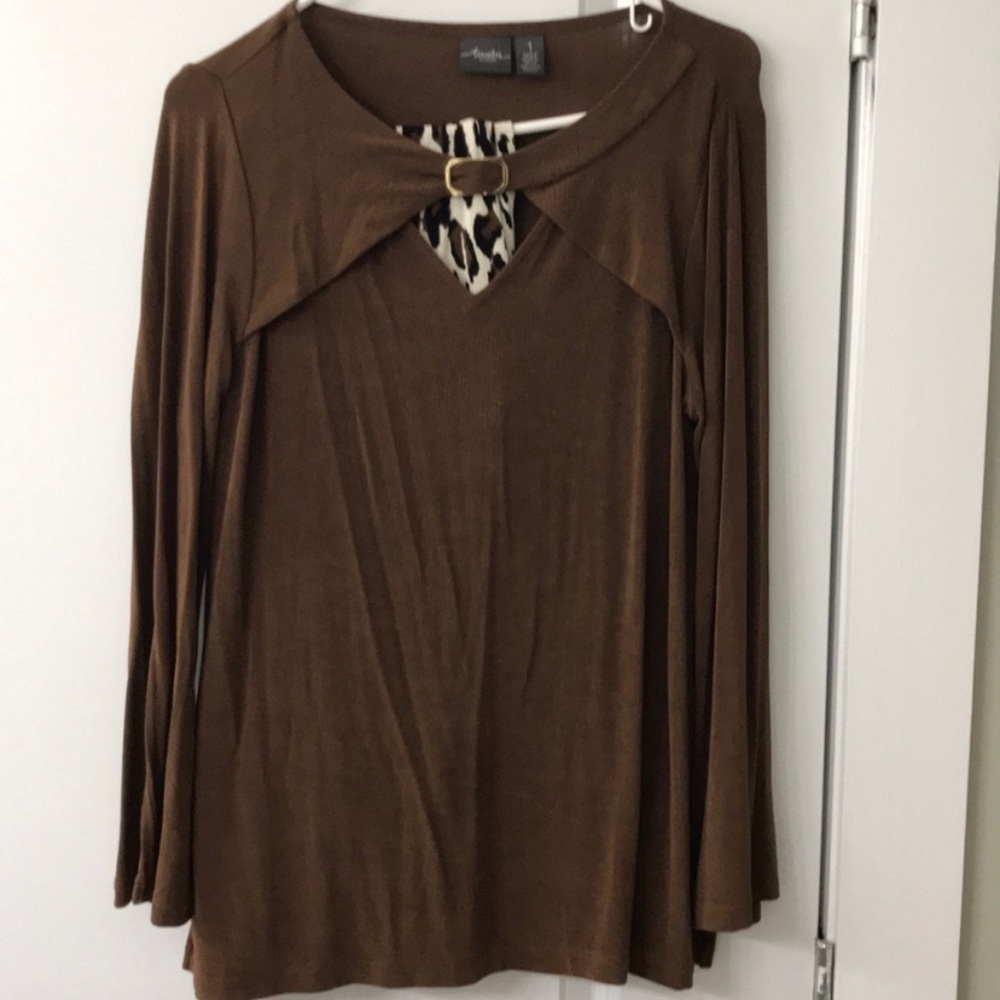 Chico’s Brown Travelers Top with Button Detail